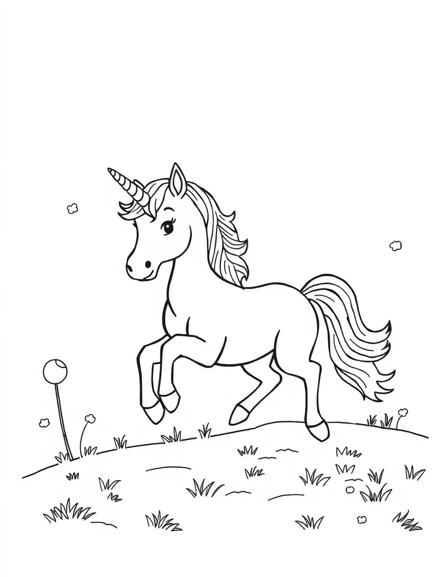 (letter card) U is for Unicorn galloping in a magical land