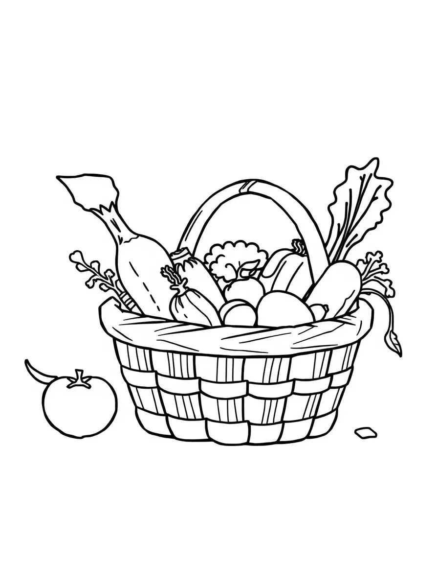(letter card) V is for Vegetables in a farmer’s basket