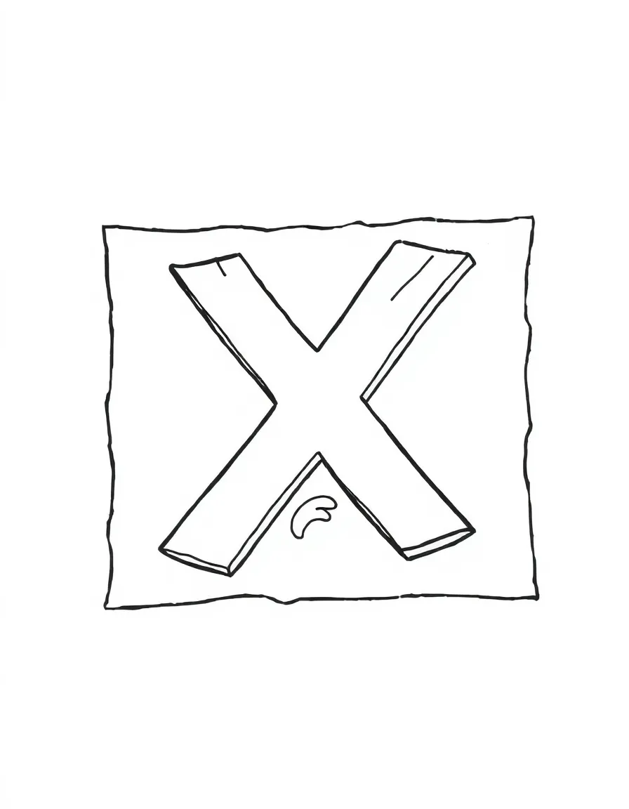 (letter card) X is for X marks the treasure spot on a map