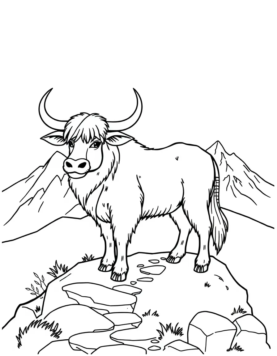 (letter card) Y is for Yak standing on a mountain path