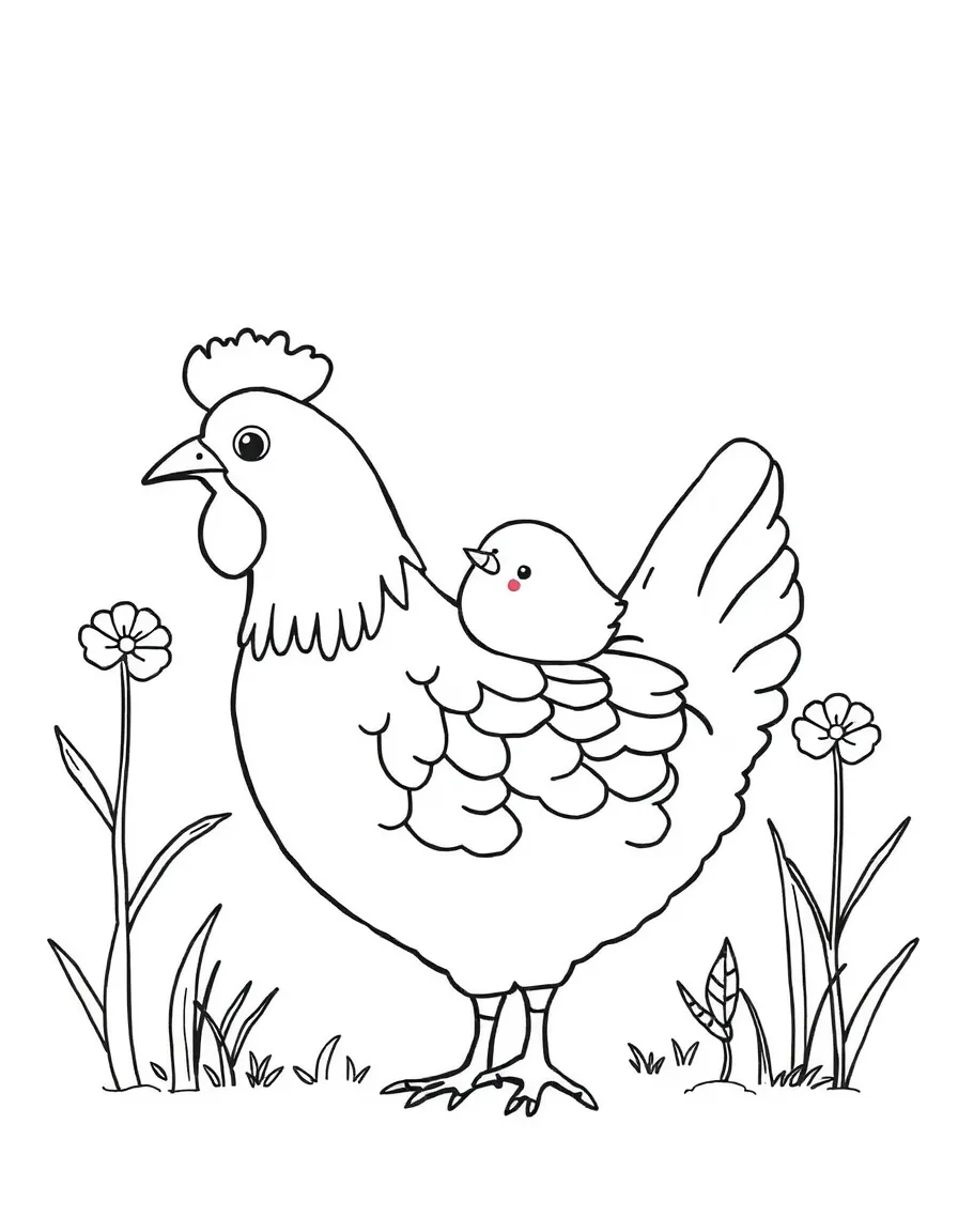 (letter card) H is for Hen with baby chicks