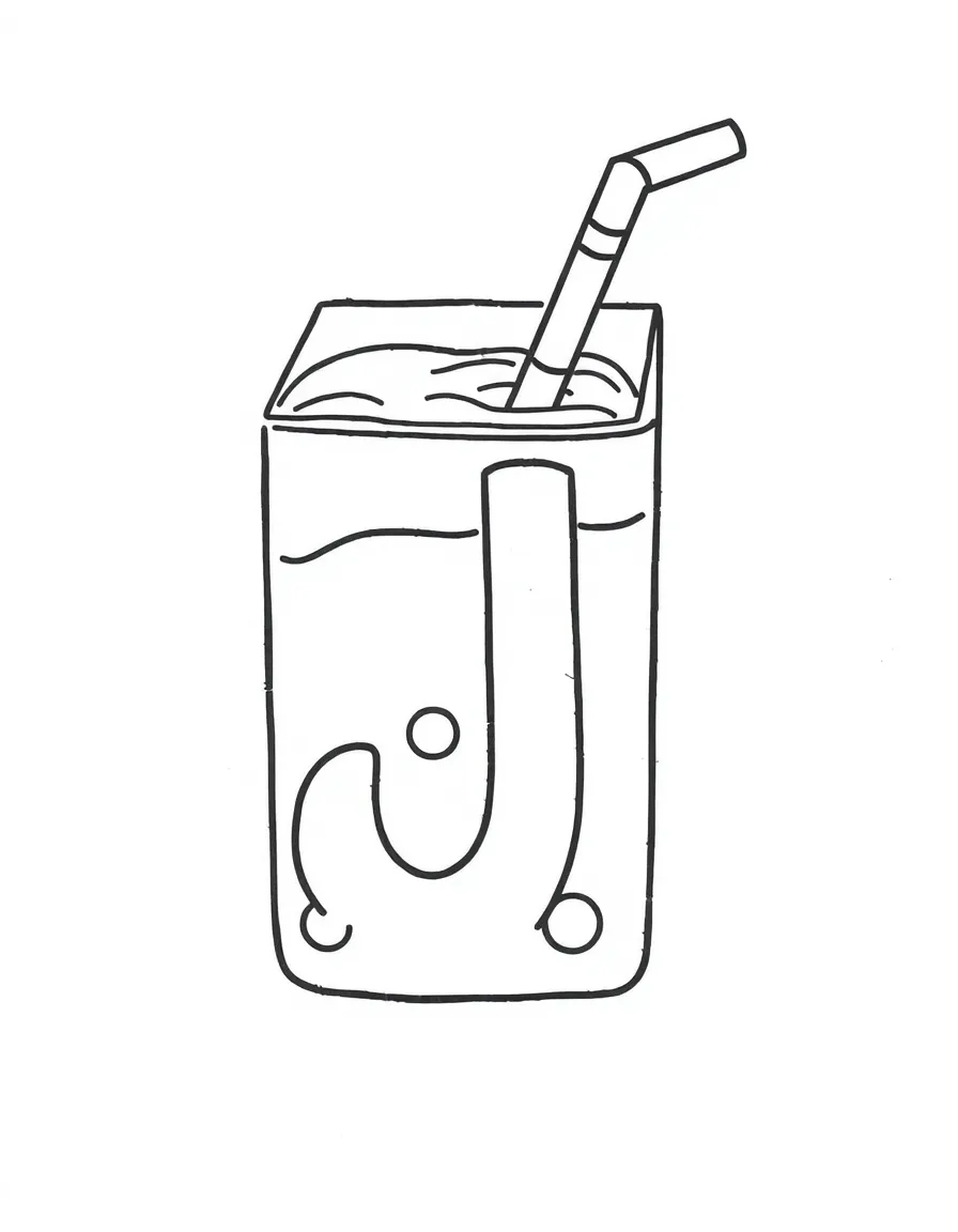 (letter card) J is for Juice box with a straw