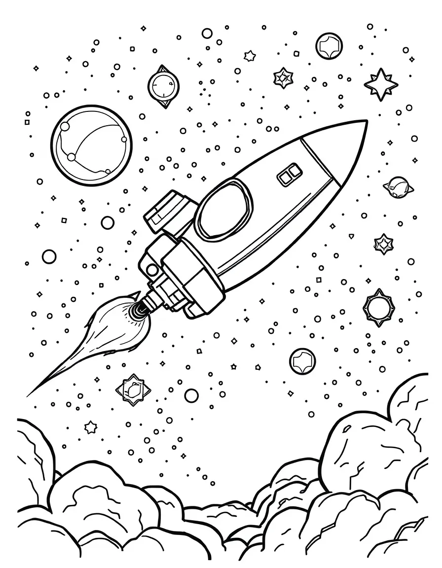 (letter card) S is for Spaceship flying through galaxies