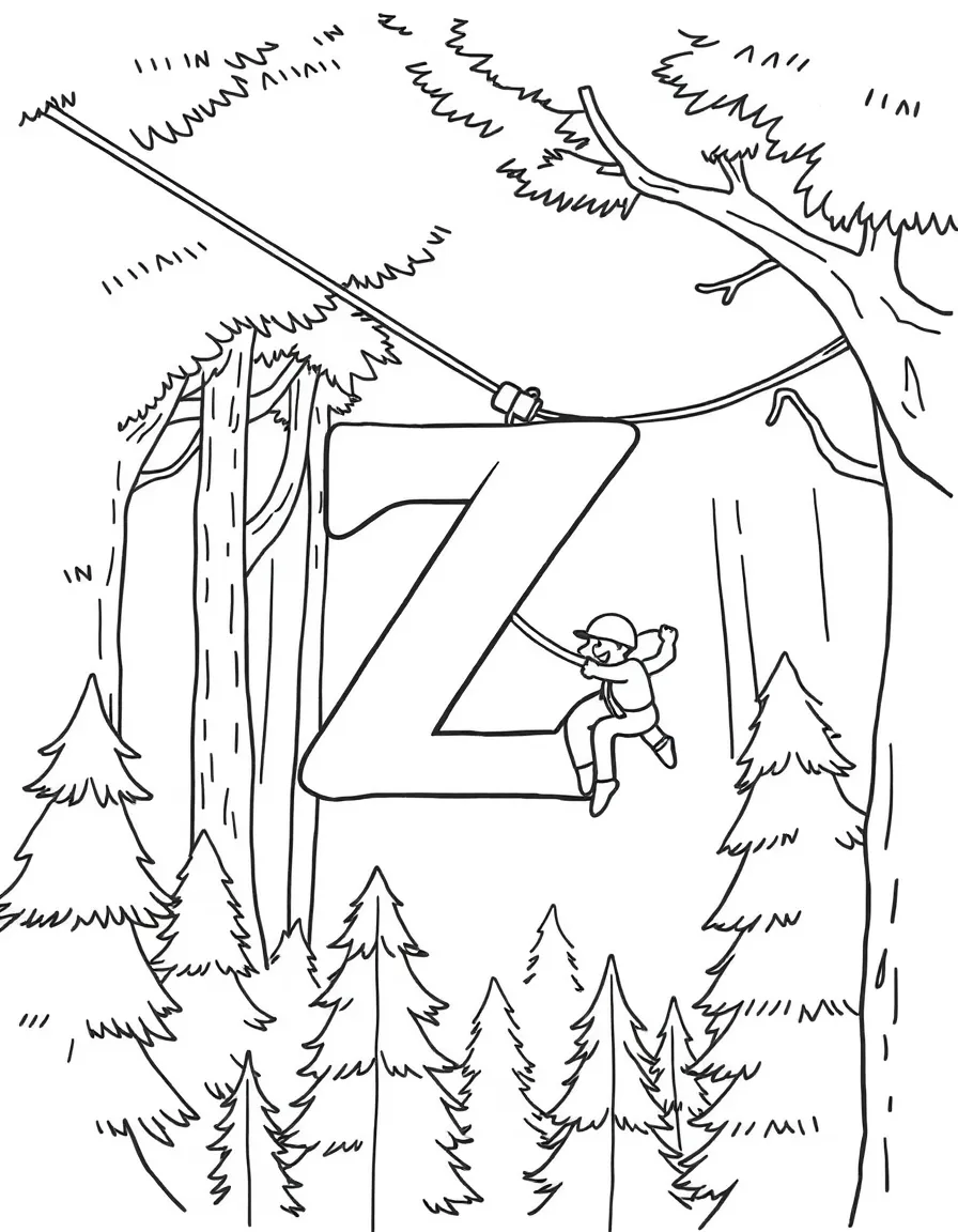 (letter card) Z is for Zipline through the forest