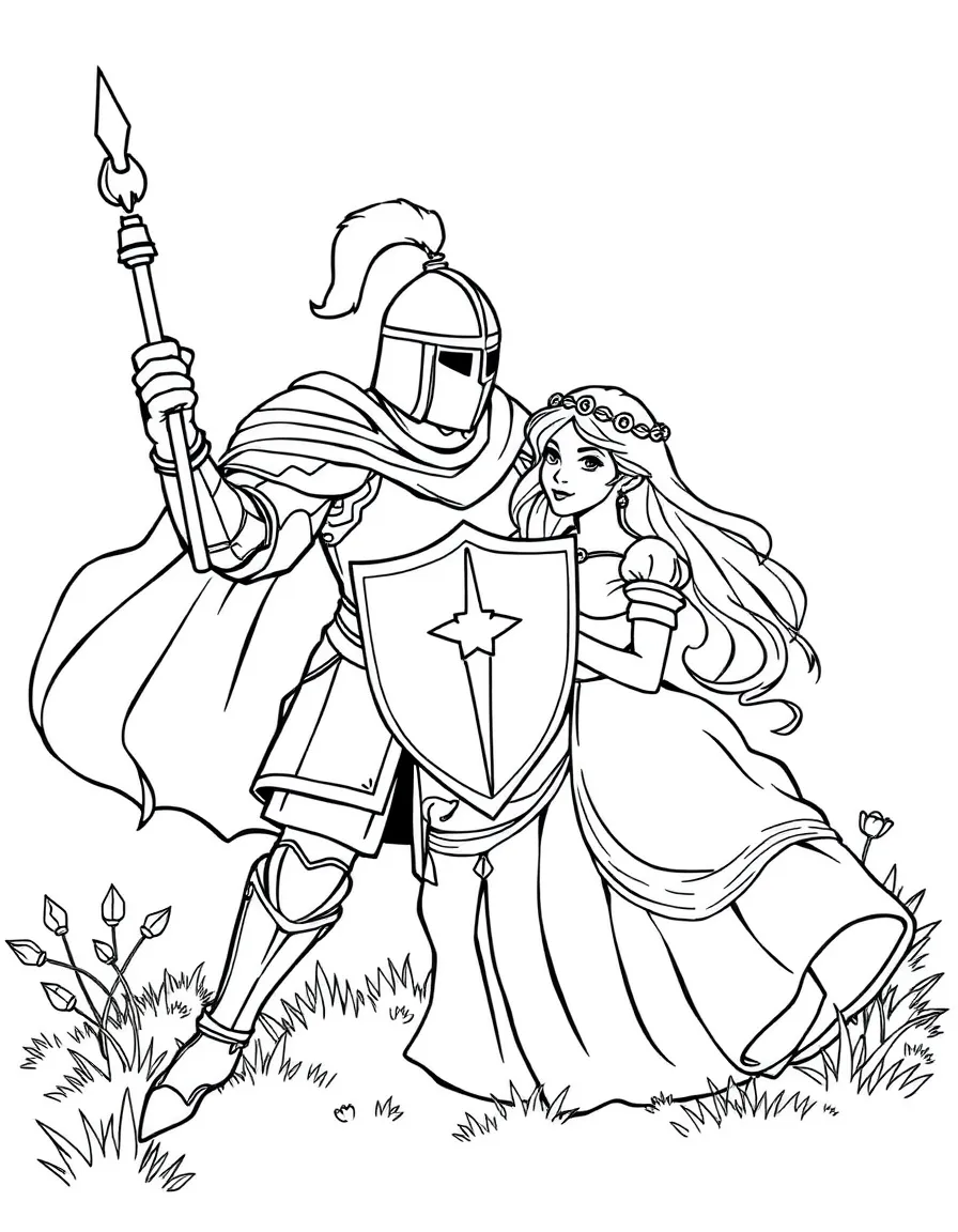 A brave knight saving a princess.