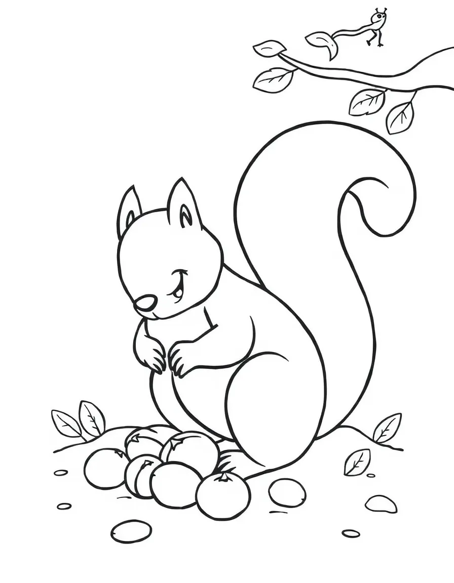 A happy squirrel burying nuts.