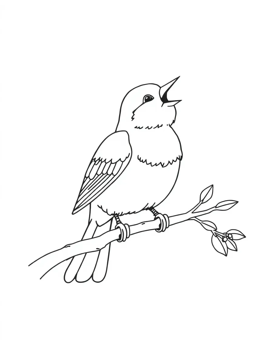 A singing bird on a branch.