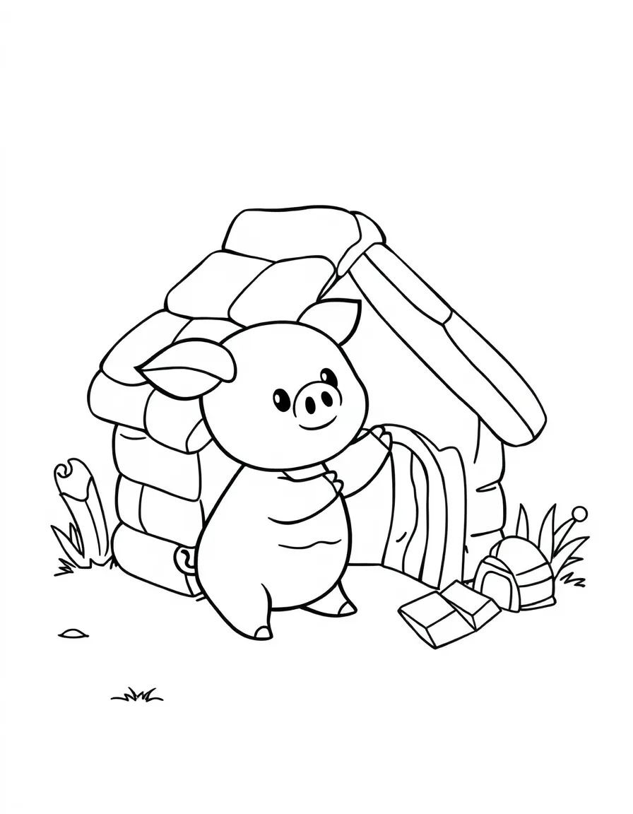 A little pig building a house.