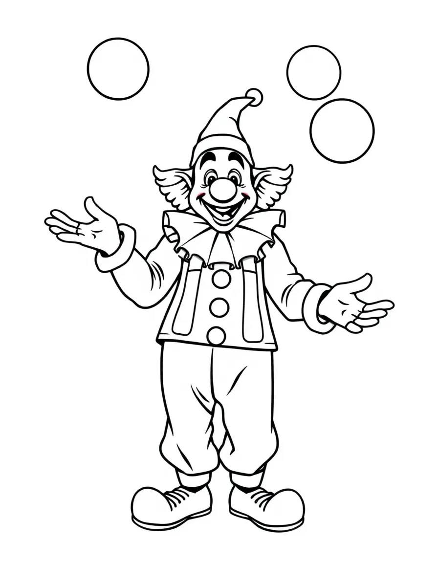 A friendly clown juggling balls.