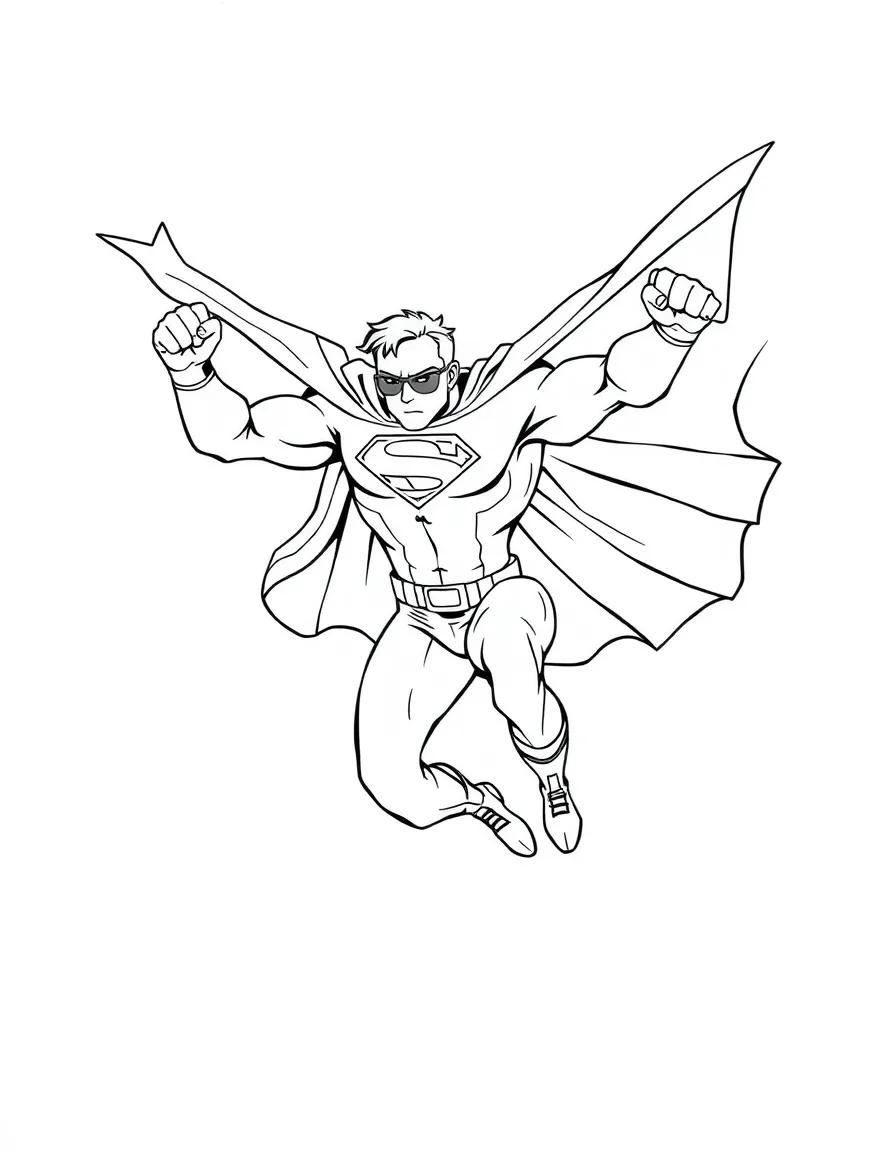A strong superhero flying.