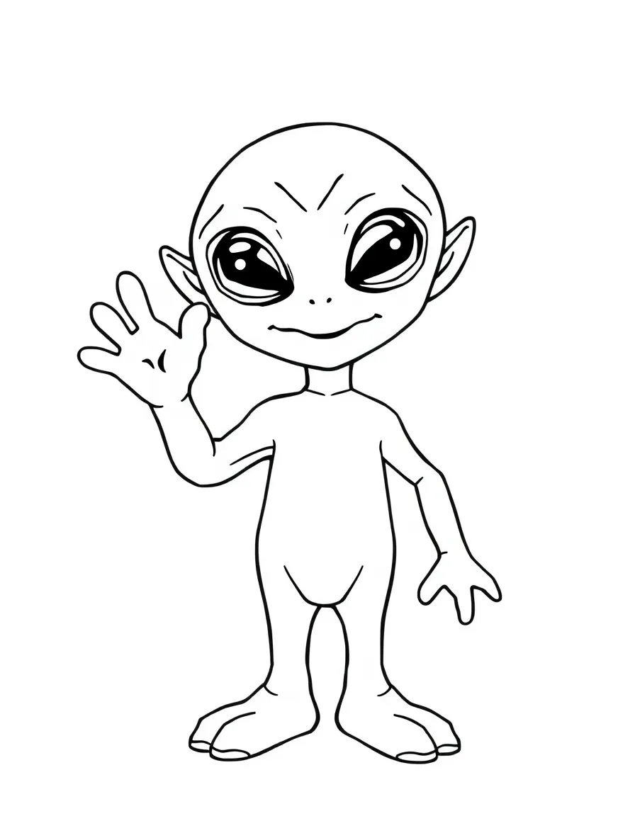 A friendly alien waving.