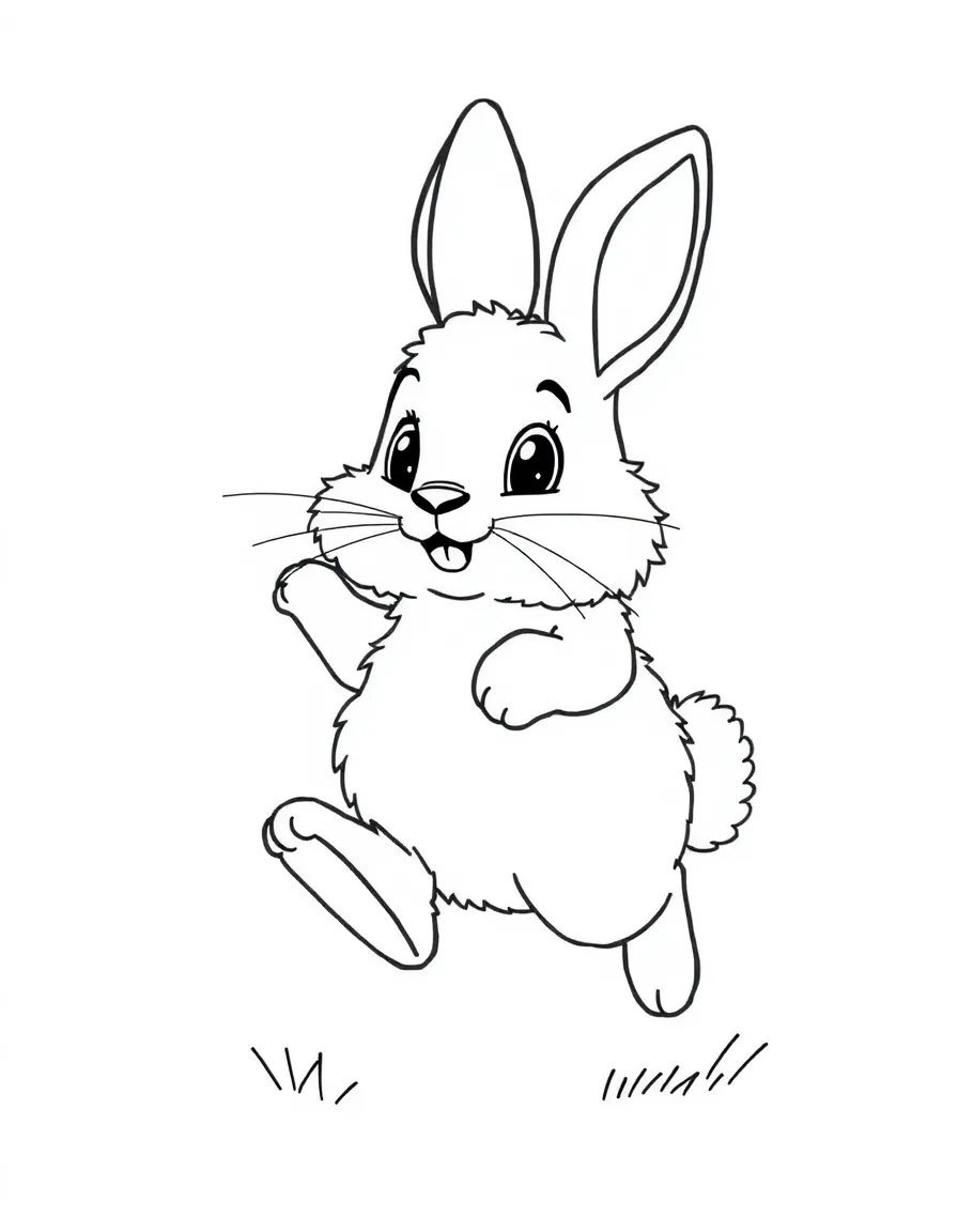 A fluffy bunny hopping.