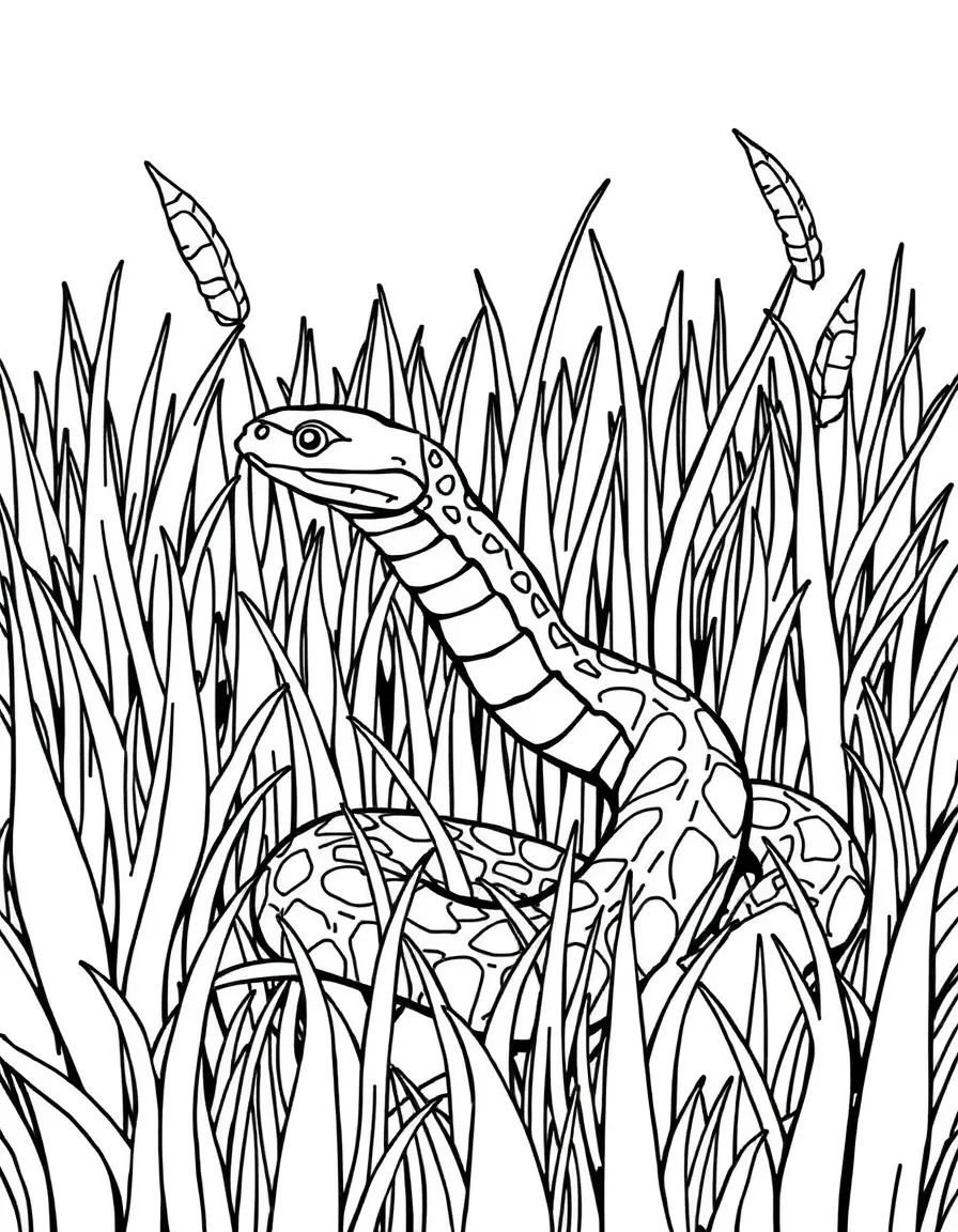 A slithering snake in the grass.