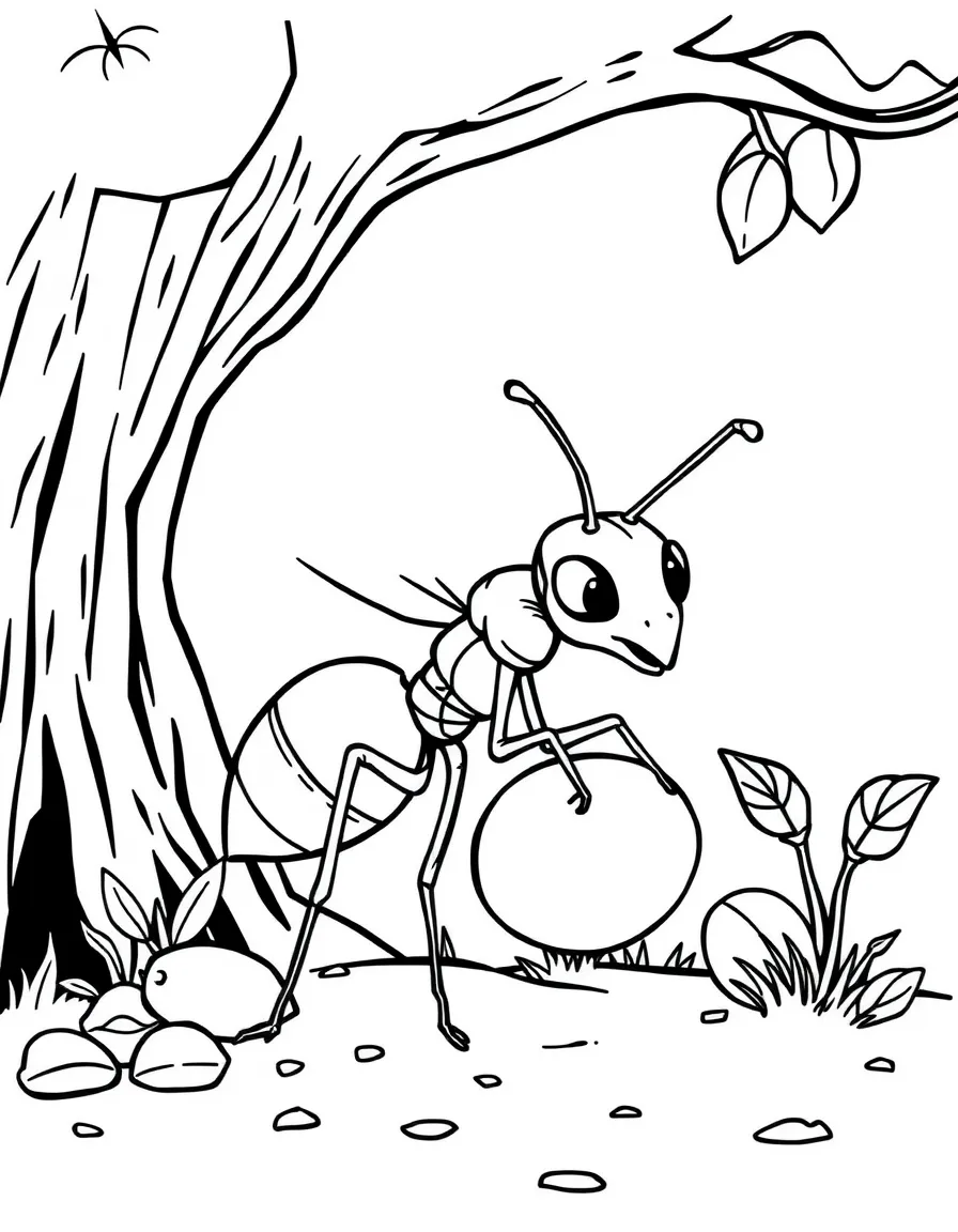 A busy ant carrying food.