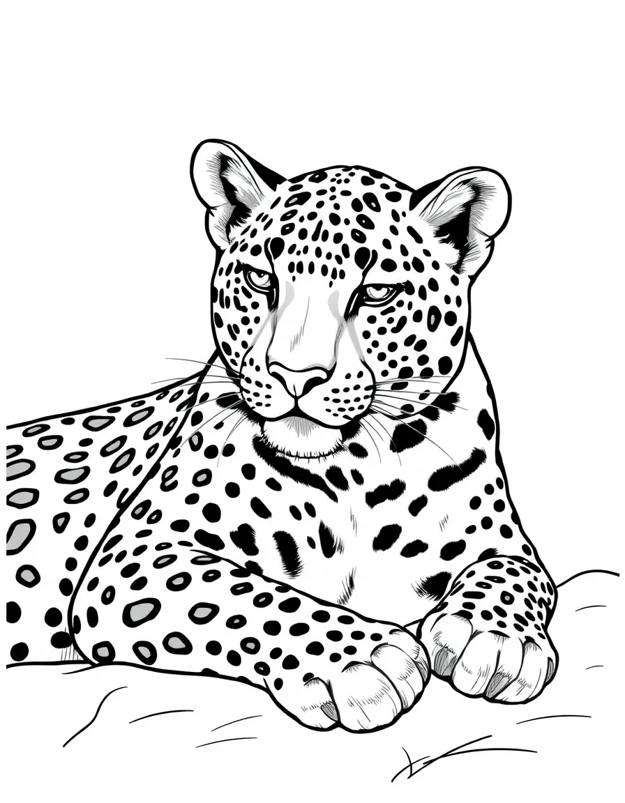 A spotted leopard resting.