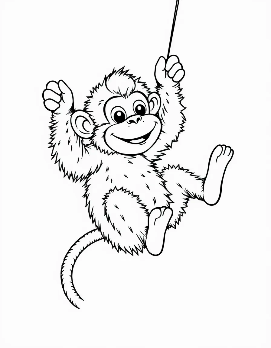 A furry monkey swinging.