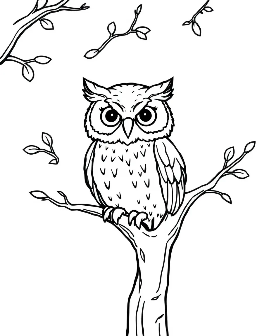 A hooting owl in a tree.