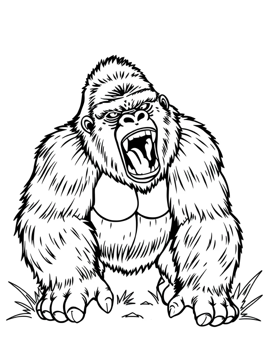 A roaring gorilla.