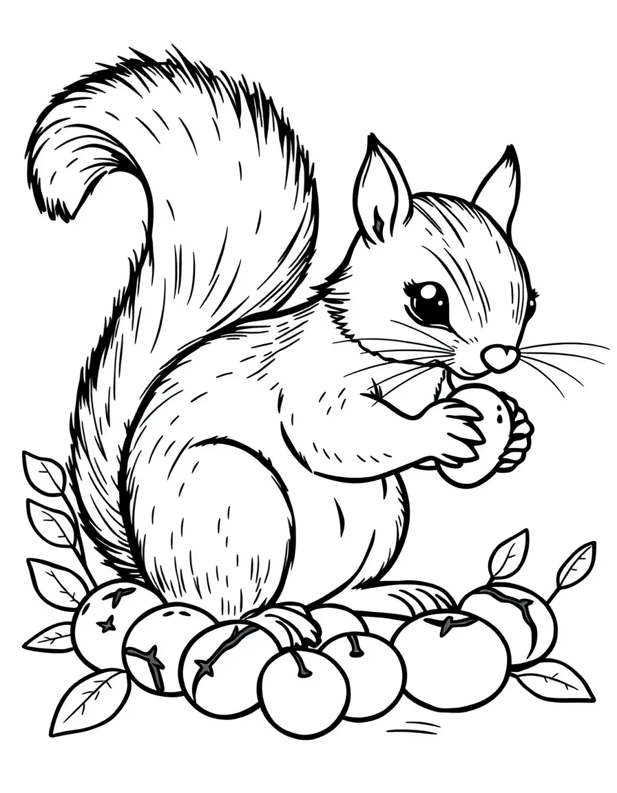 A little squirrel collecting nuts.