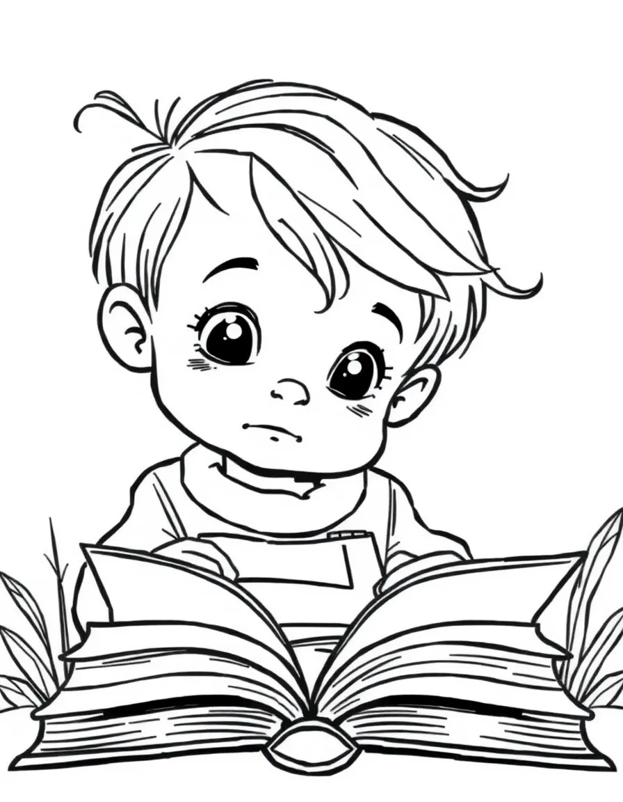 A curious child reading a book.