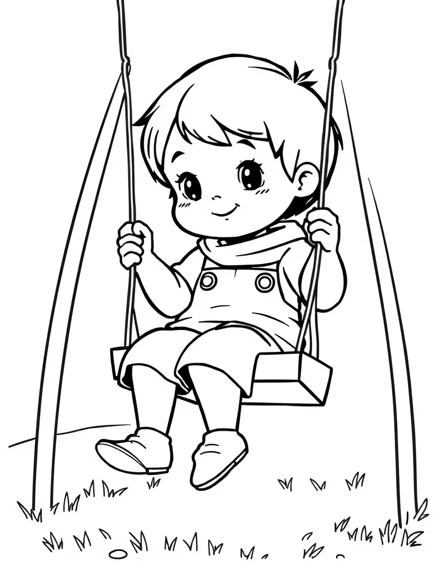 A child swinging on a swing.