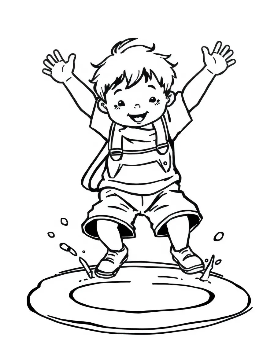A child jumping in puddles.