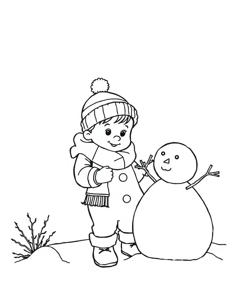 A child building a snowman.