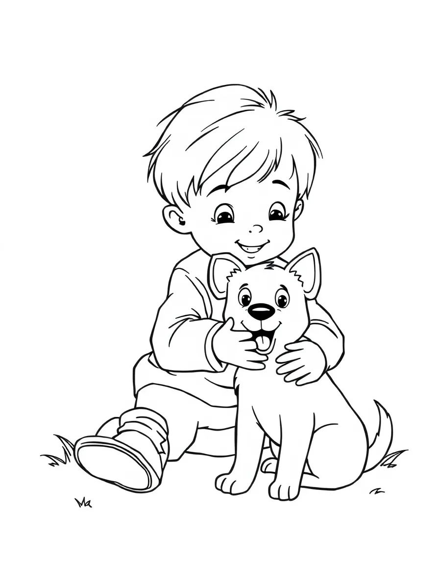 A child playing with a pet.