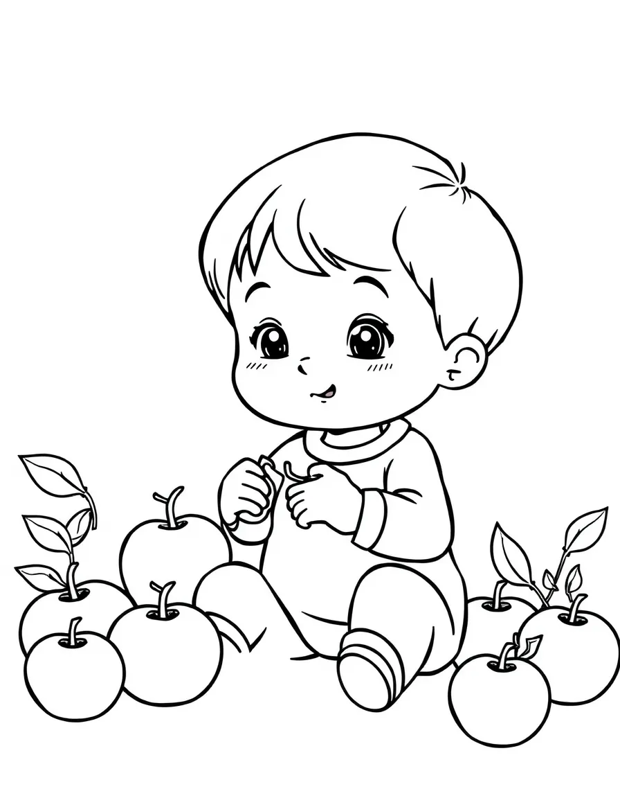 A child counting apples.