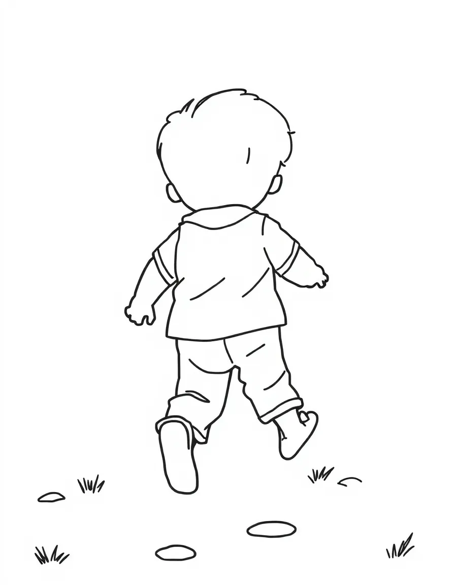 A child following footprints.