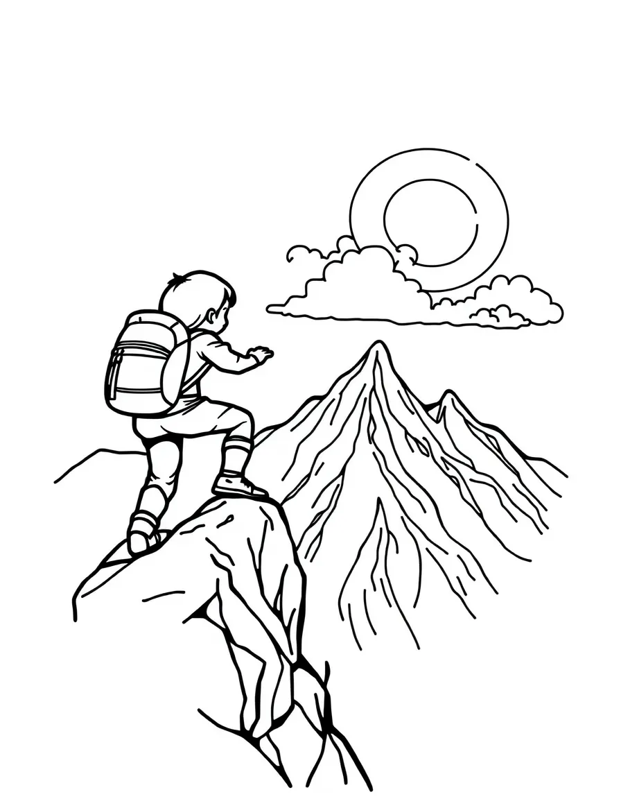 A child climbing a mountain.