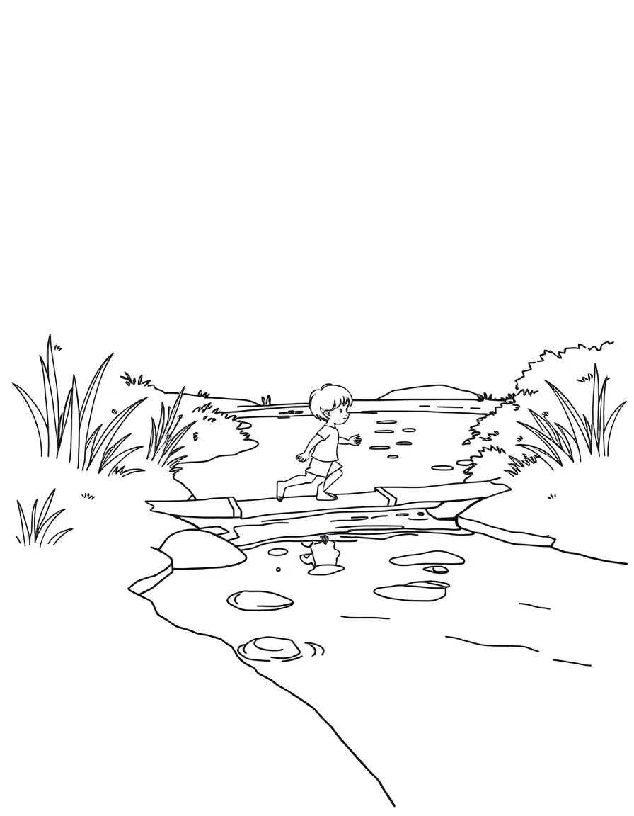 A child crossing a river.