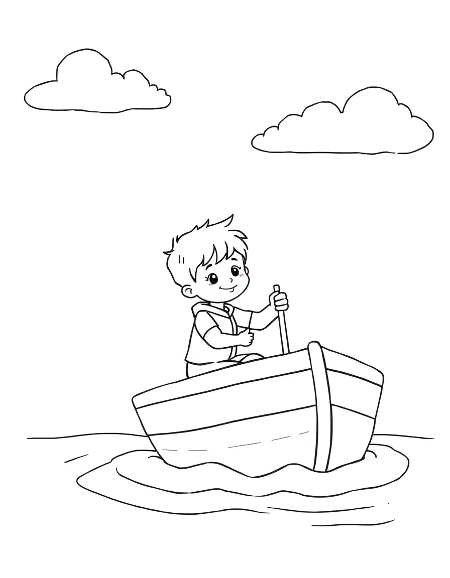 A child sailing a boat.