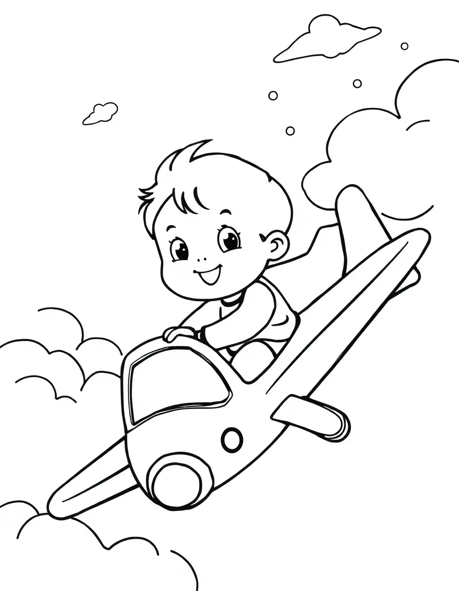 A child flying an airplane.