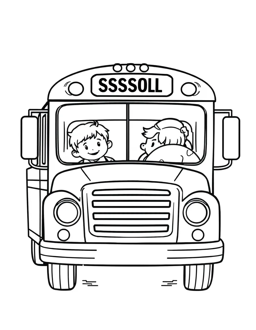 A school bus with happy kids.
