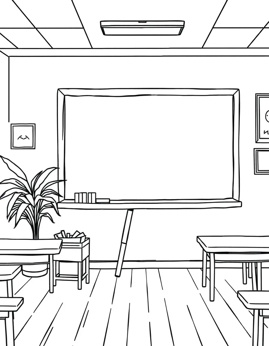 A classroom with a blackboard.