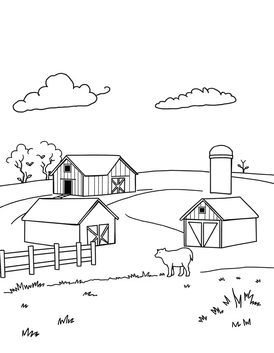 A farm with barns.