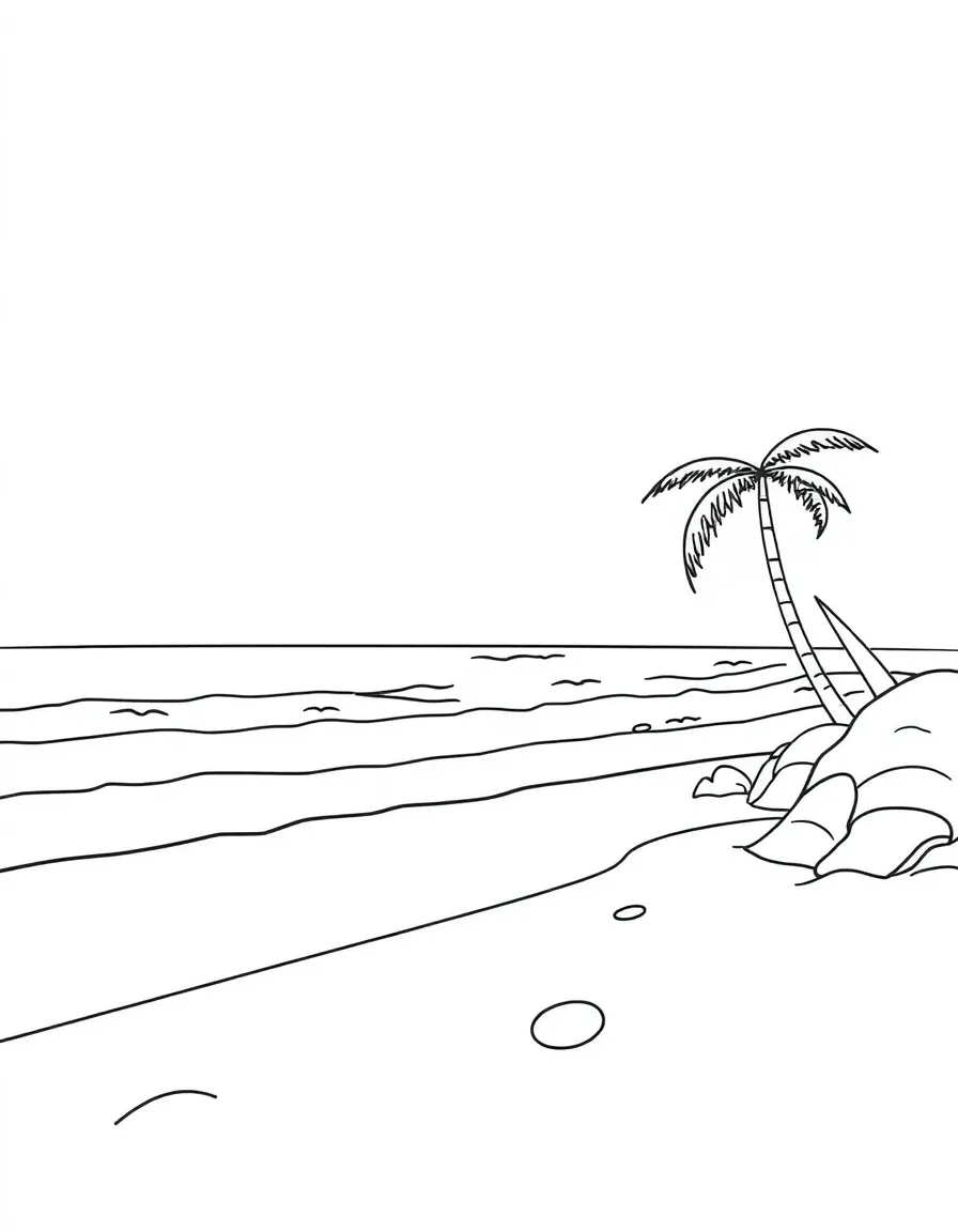 A beach with sand and sea.