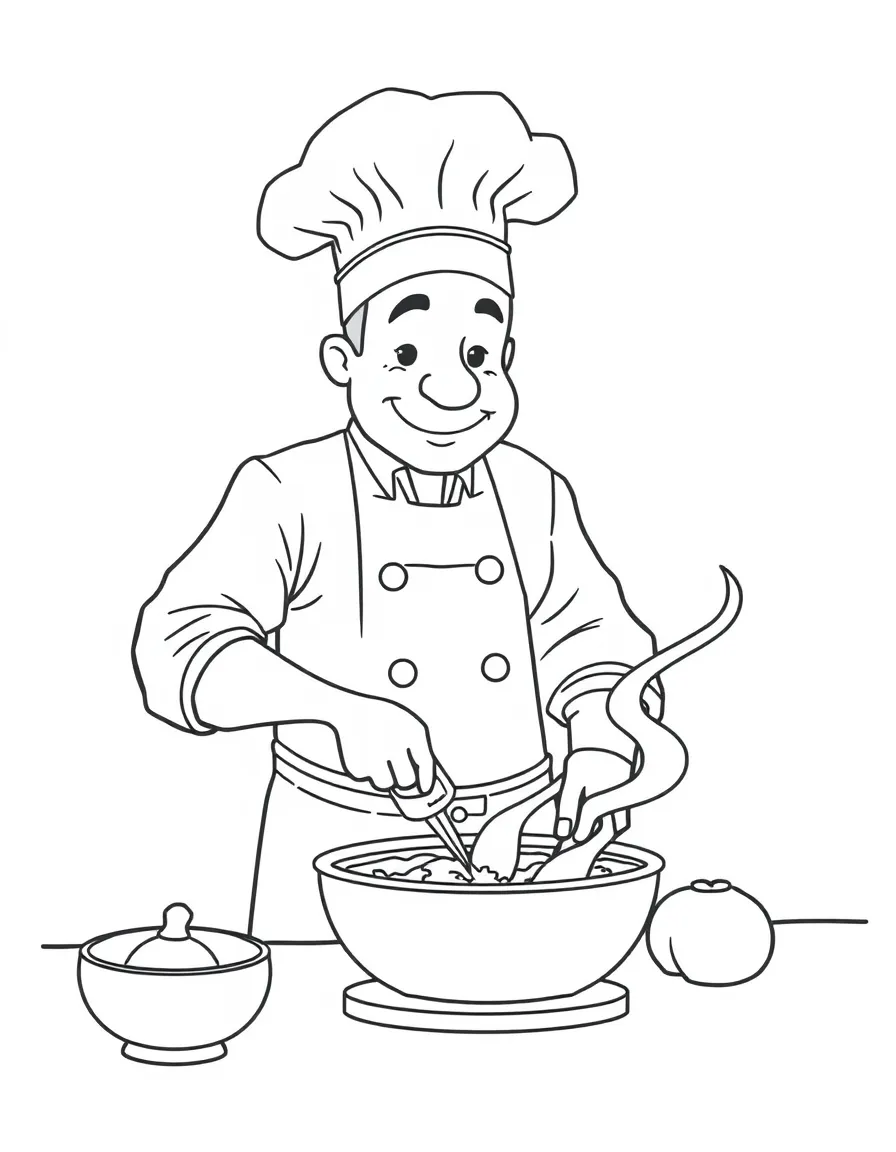 A chef cooking.