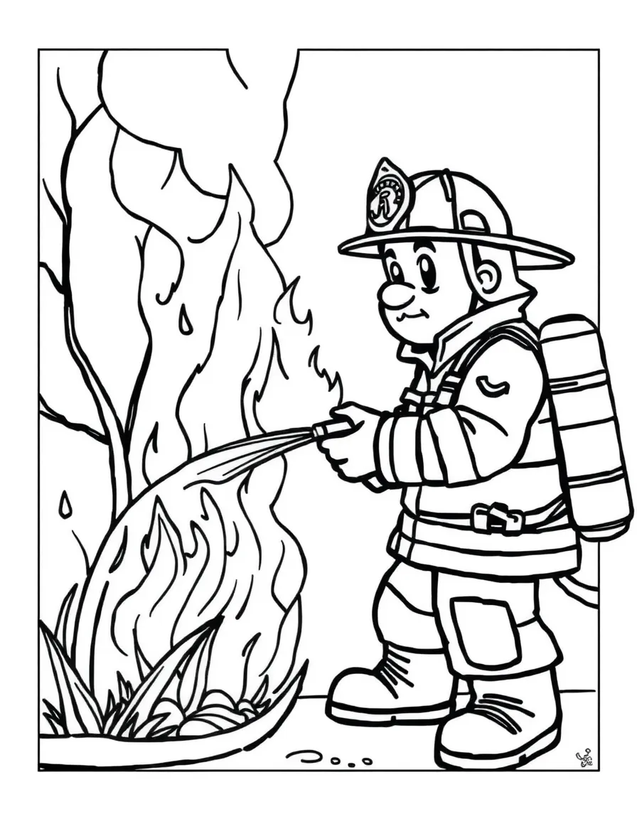 A firefighter putting out a fire.