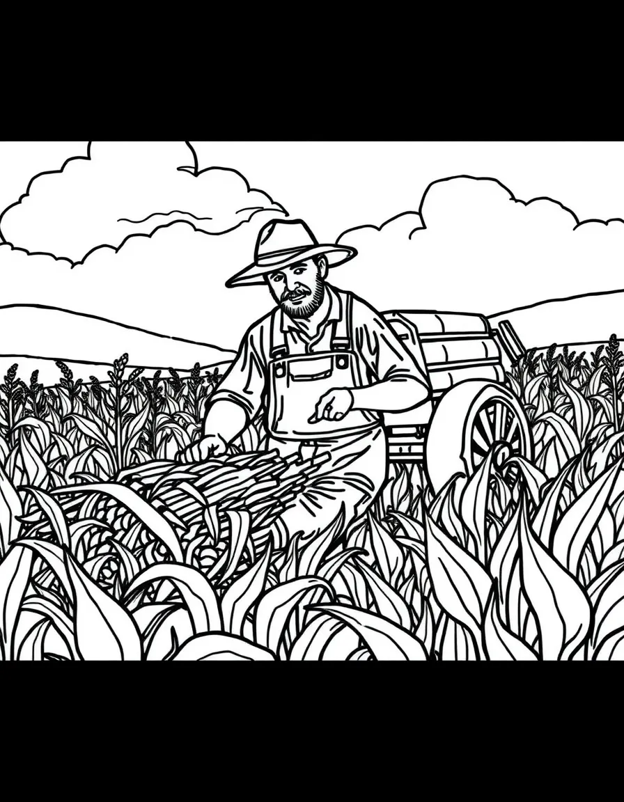 A farmer harvesting crops.
