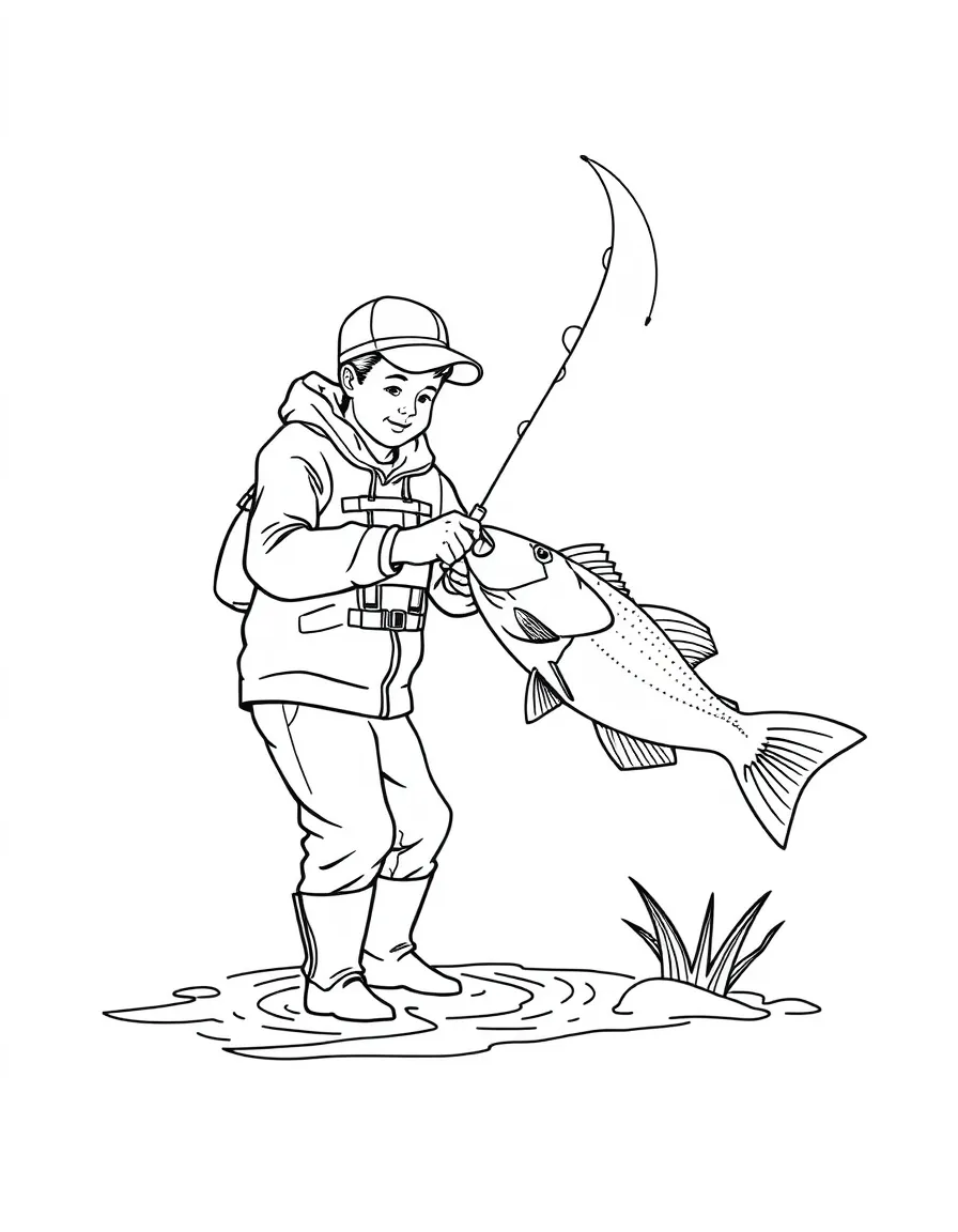 A fisherman catching a fish.