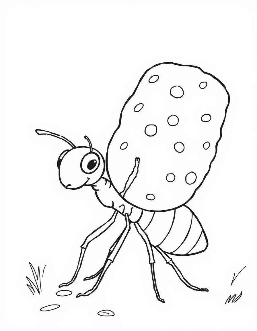A busy ant carrying a huge crumb.