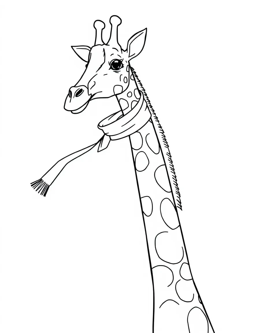 A tall giraffe with a long scarf.