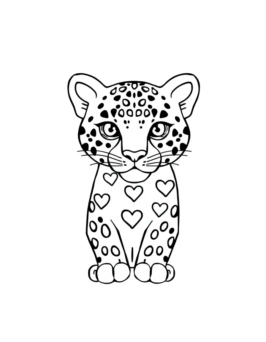 A spotted leopard with heart-shaped spots.
