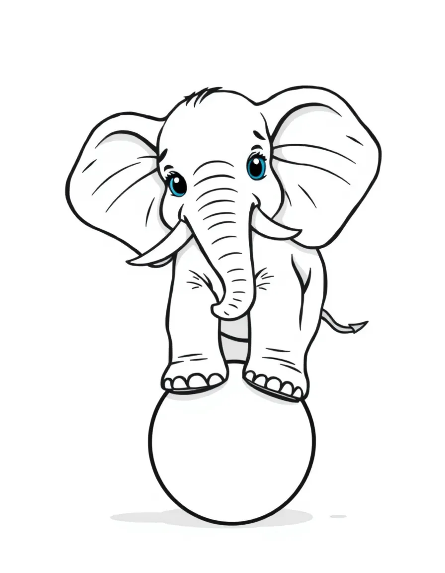 A big elephant balancing on a ball.