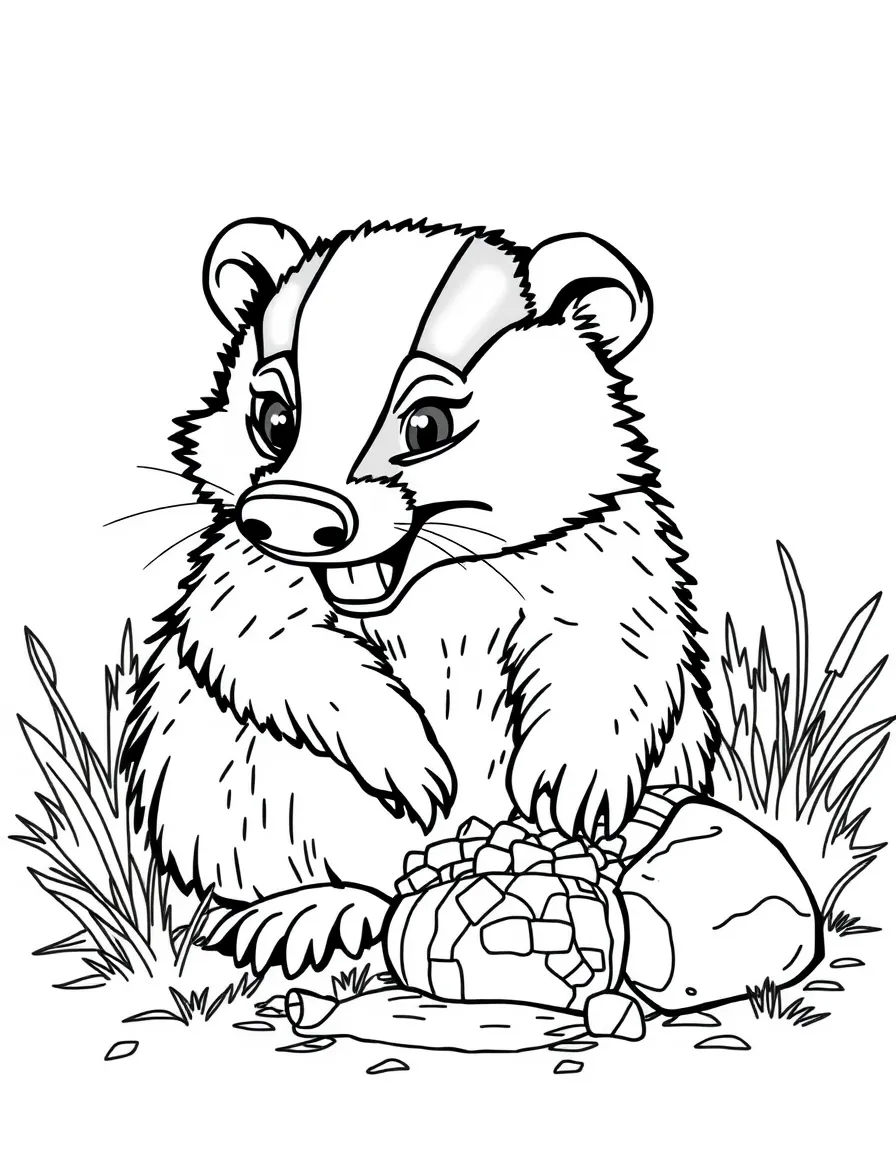 A grumbling badger finding a treasure.