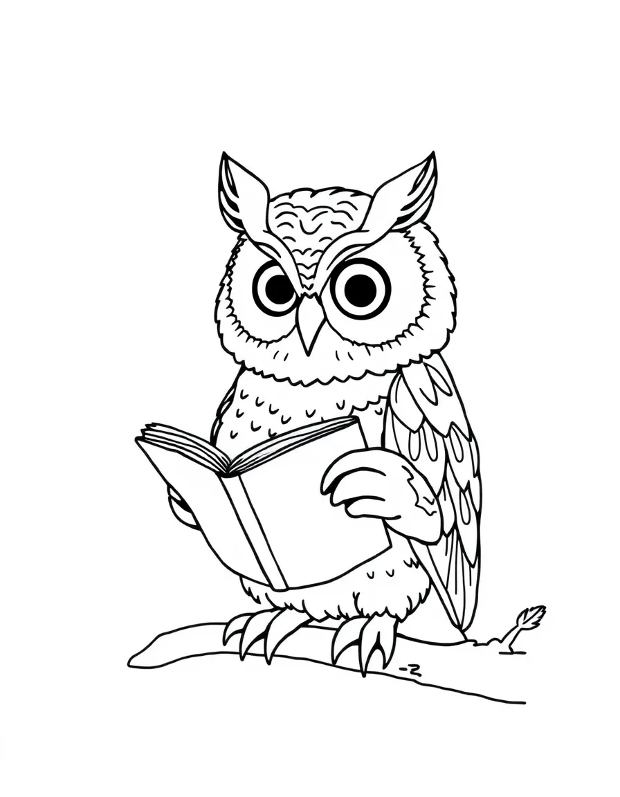 A hooting owl reading a book.
