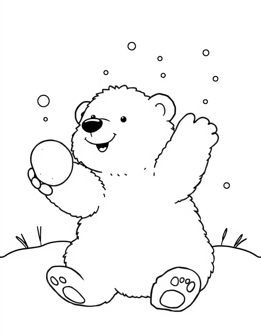 A fluffy polar bear having a snowball fight.