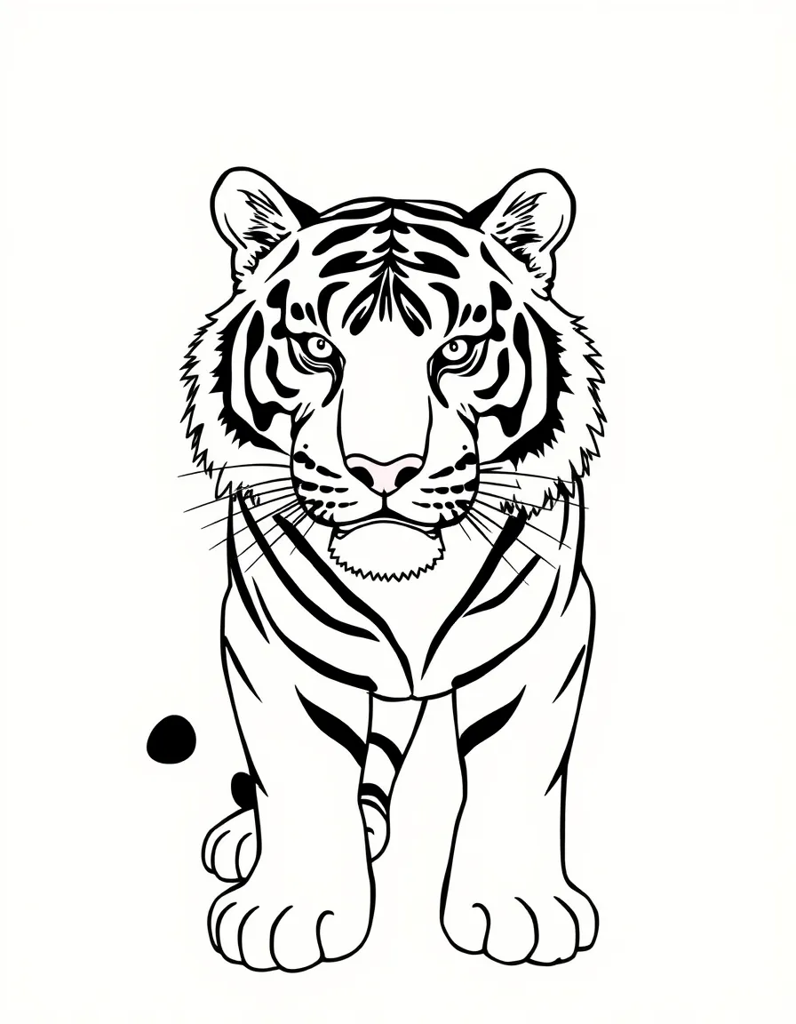 A striped tiger painting stripes.